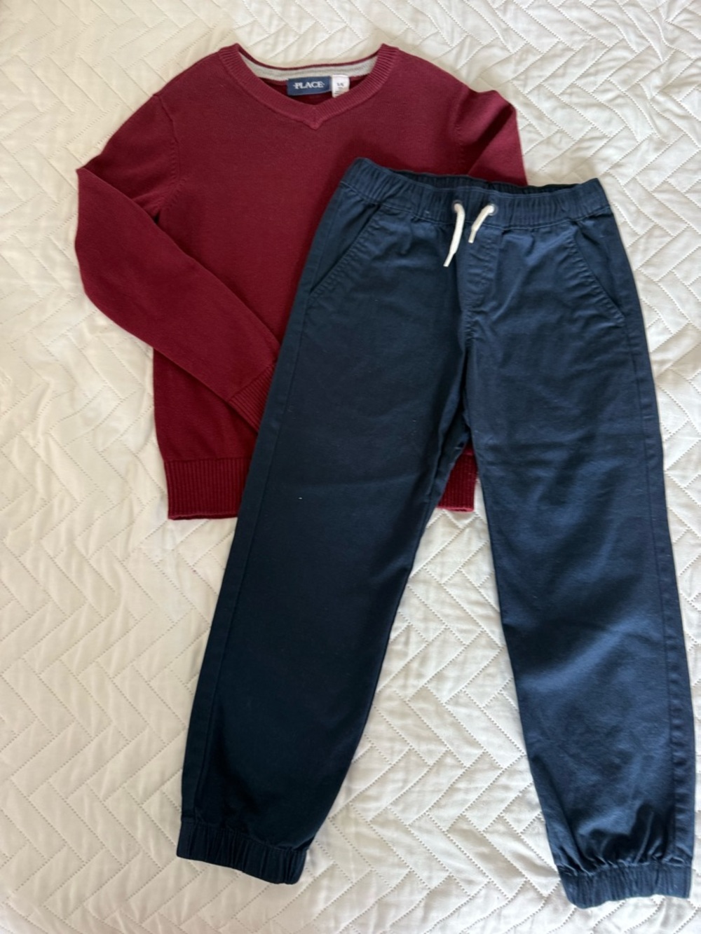 Set for Boys: Navy Jogger Pants + burgundy knit sweater